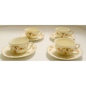 Set 4 Of Vintage Hall Superior Jewel Tea Autumn Leaf Cups & Saucers READ